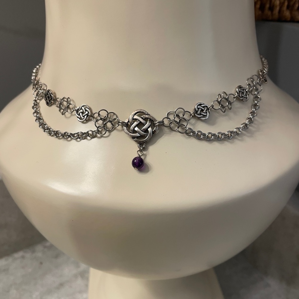 Silver Infinity Celtic Knot Necklace with Purple Bead